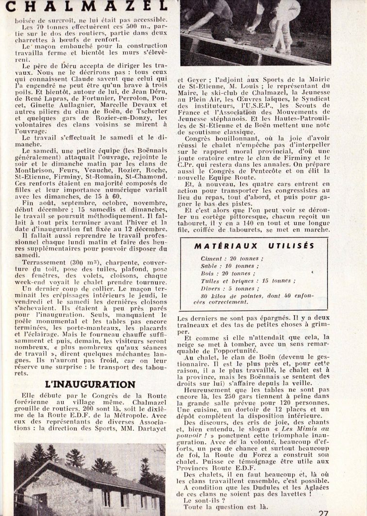 LE ROUTIER N 252 Printemps 1955 Le chalet de Chalmazel P27